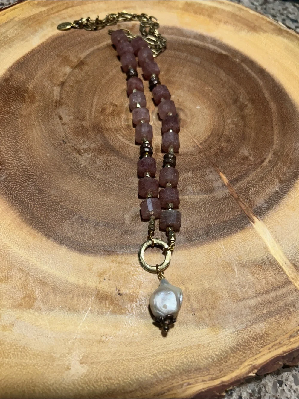 Julio Designs Pink Tourmaline & Baroque Pearl Beaded Drop Necklace Boho